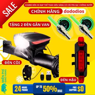 Combo Đèn Xe Đạp Thể Thao Siêu Sáng Có Còi Pin Sạc Chống Nước + Đèn Chiếu Hậu Cảnh Báo Mã 02 Tặng 2 Đèn Gắn Van Xe