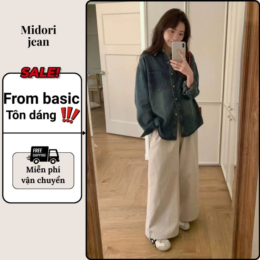 Áo sơ mi jean nữ tay dài kiểu dáng basic, áo sơ mi  nữ chất bò cao cấp HS10