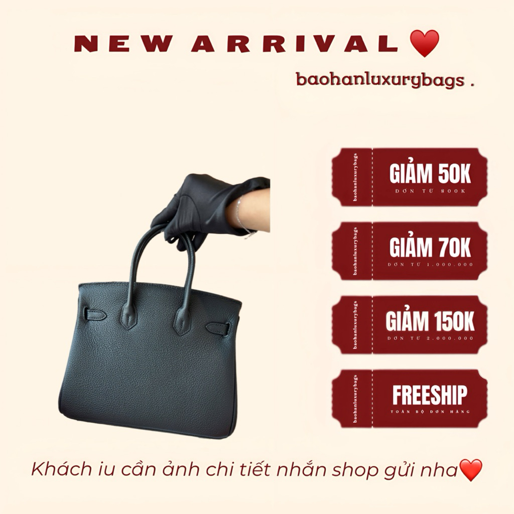 Túi quai xách baohanbk25 NB da togo khoá bạc kích thước 25cm fullbox kèm khăn + ngựa