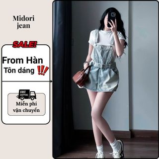  Quần yếm nữ denim Midori dễ thương giả váy tôn dáng Yếm bò nữ phong cách tiểu thư sang chảnh MS28 