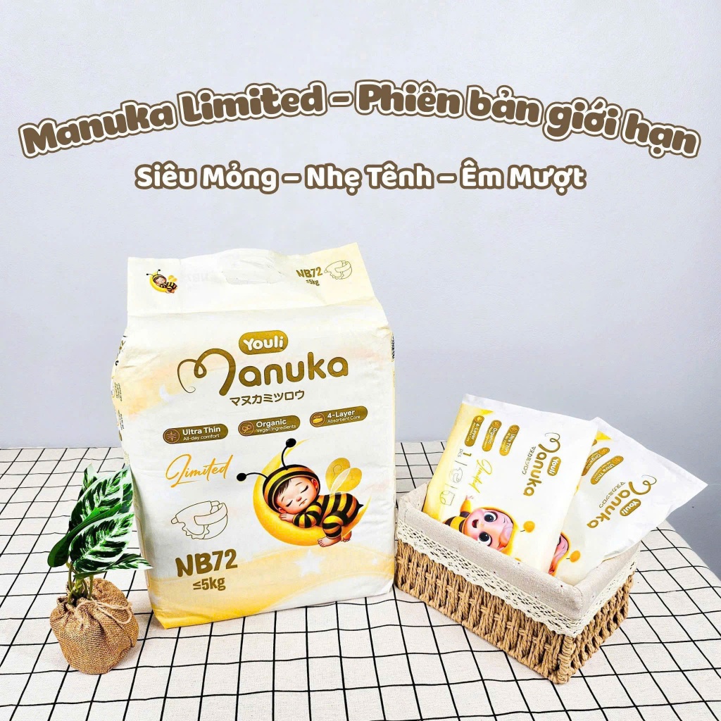 [Combo 2 bịch] Tã Bỉm MANUKA LIMITED siêu mỏng thoáng khí thấm hút nhanh chống hăm hiệu quả