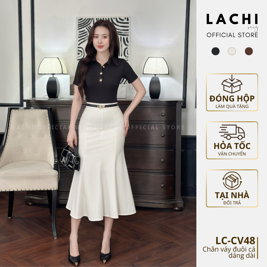 Chân váy đuôi cá dáng dài công sở LACHI ôm body cạp cao hách dáng xẻ tà sau cao cấp bigsize LC-CV48