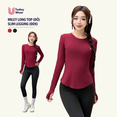 [THU ĐÔNG - DEAL HỜI MỞ BÁN] Set đồ tập áo Miley Long Top đỏ mix quần Slim legging đen Today U Wear