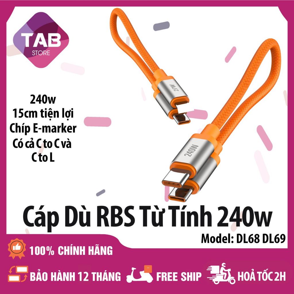 Cáp Dù RBS Ngắn Hít Từ Tính C To C 240w C to L 27W DL68 DL69 - Bảo Hành 12 Tháng | BigBuy360 - bigbuy360.vn
