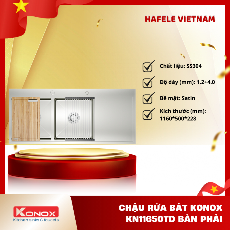 Chậu Rửa Bát Konox KN11650TD – 2 Hố Có Bàn Chờ – Chống Oxy Hóa  –  An Toàn Cho Sức Khỏe – FEM