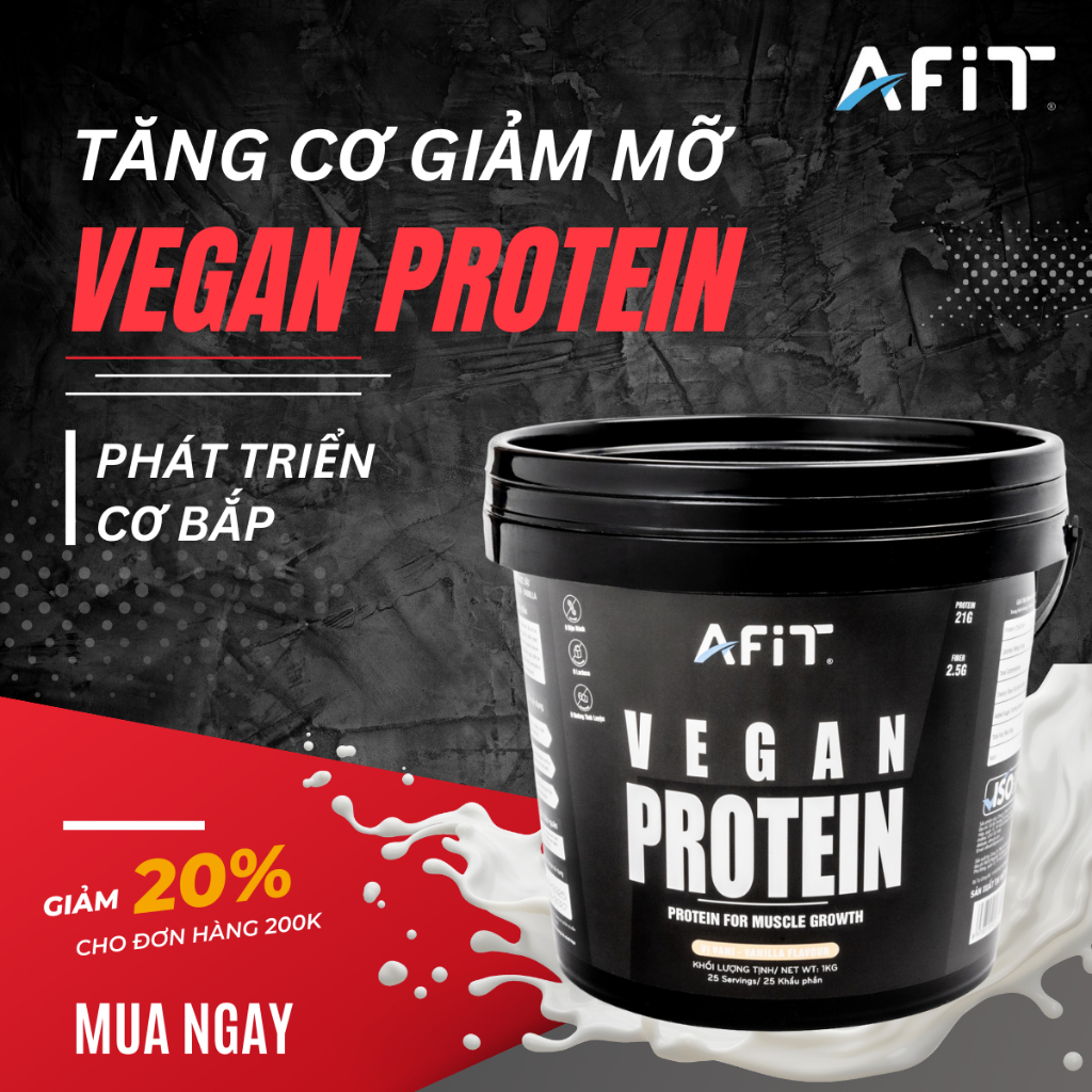 Bột Vegan Protein AFIT 1kg Hỗ Trợ Tăng Cơ Bổ Sung Đạm Thực Vật Cho Người Ăn Chay Tặng Bao Tay