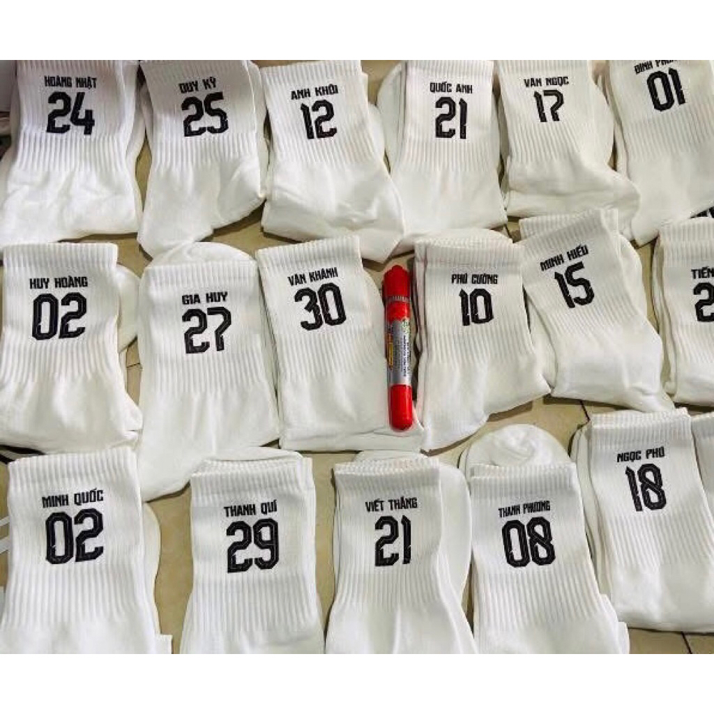 [in theo yêu cầu] Tất dệt kim in theo yêu cầu tên số , clb, logo