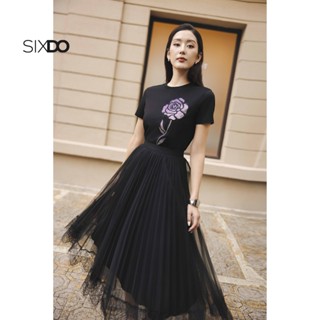  Chân váy xòe lưới phối ren SIXDO  Black Mesh Flared Skirt  