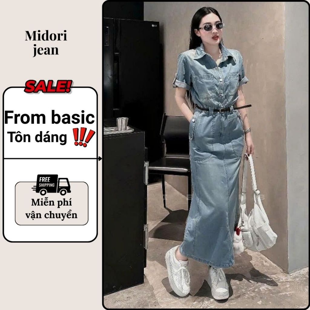 Váy bò dáng dài liền thân tôn dáng, Váy jean dáng dài phong cách sang chảnh Hàn Quốc MS29