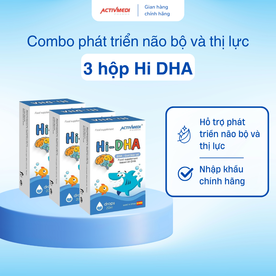 ACTIVMEDI PHARMA Combo 3 HI DHA: HI DHA bổ sung DHA thuần cho trẻ sơ sinh lọ 20ml
