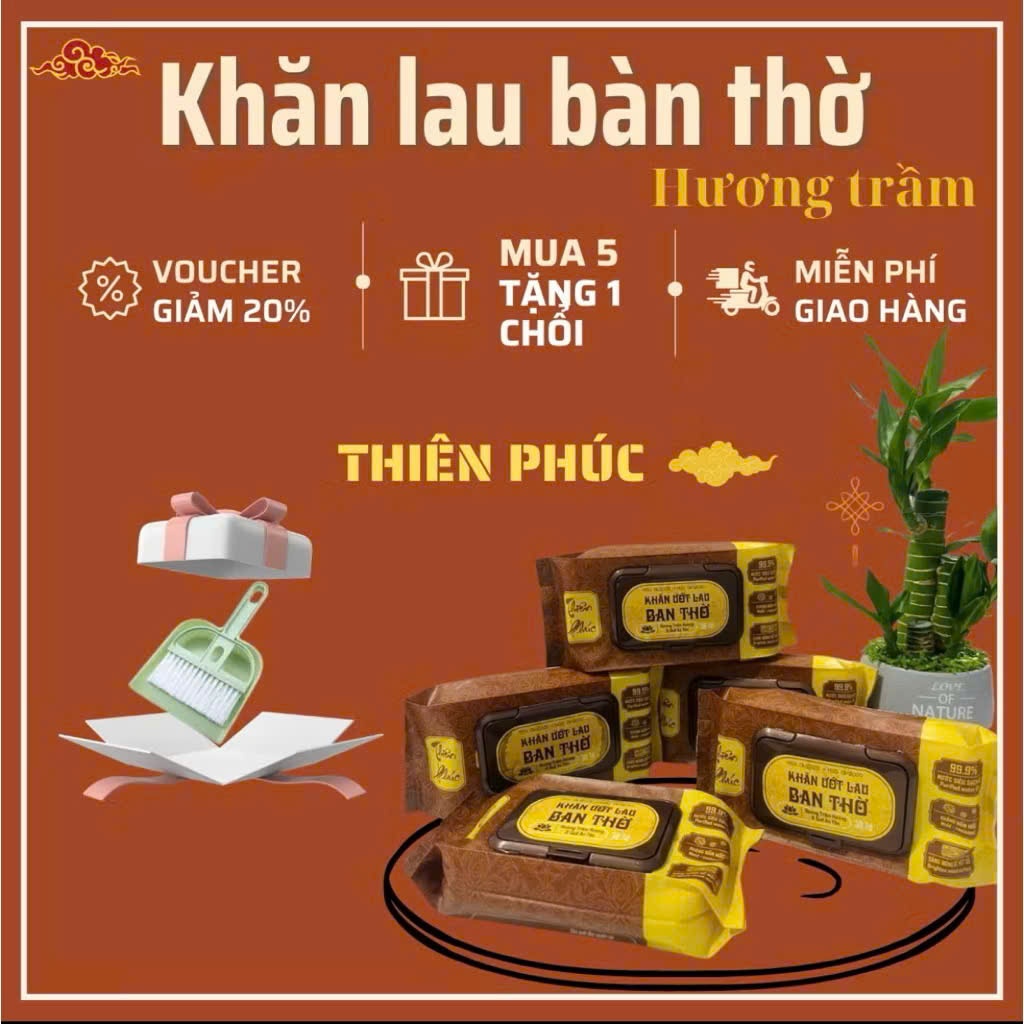 [TẶNG KÈM CHỔI] Combo 6 Gói Khăn ướt ban thờ Bao Sái Thiên Phúc tiện lợi mang Thiên Phúc đến cho Gia Đình