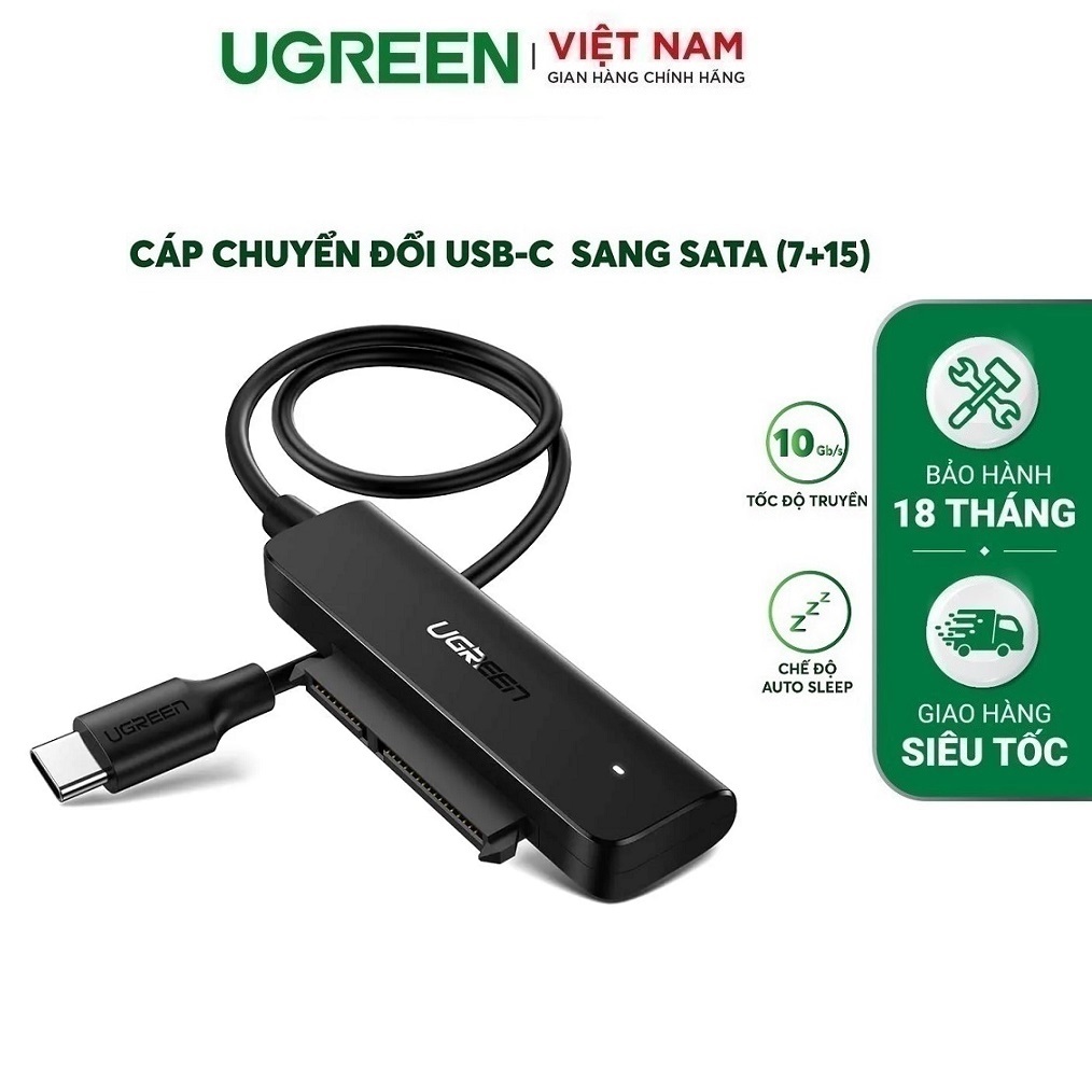 Cáp chuyển đổi hai loại USB Type C sang Sata (7+15) cho ổ cứng ngoài SSD, HDD 2.5 inch dài 50cm UGRE