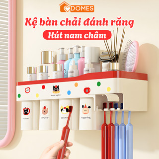 Kệ Để Bàn Chải Đánh Răng Nam Châm Gắn Tường DOMES Bộ Cốc Đựng Đa Năng Gắn Tường Họa Tiết Chấm Bi