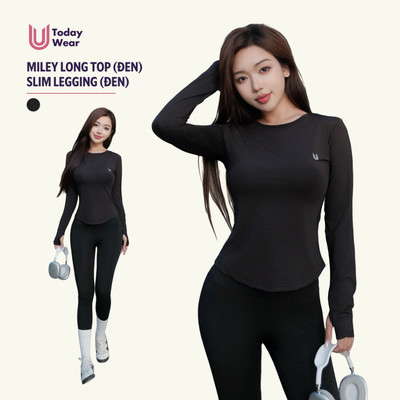 [THU ĐÔNG - DEAL HỜI MỞ BÁN] Set đồ tập áo Miley Long Top mix quần Slim legging đen Today U Wear thoáng khí