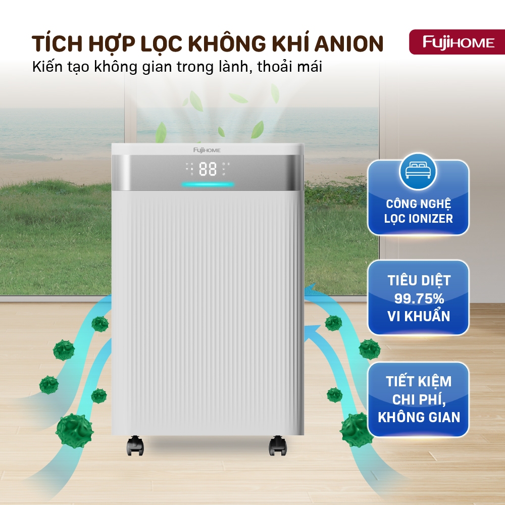 Máy hút ẩm lọc không khí 20 lít FUJIHOME DH20NW-HEPA, kết hợp lọc không khí và có kết nối wifi