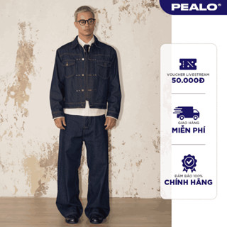  Set denim PEALO chất liệu jean cao cấp form áo crop quần dáng xuông ống rộng phong cách streetwear 