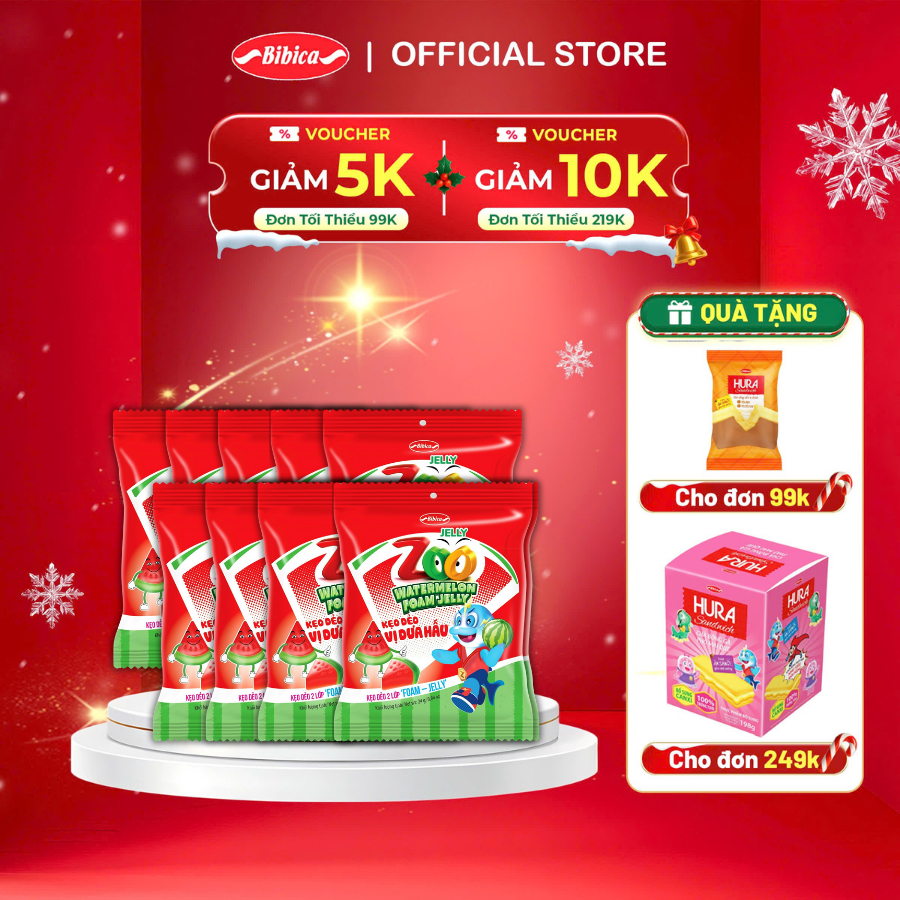  Combo 10 Gói Kẹo Dẻo Zoo Foam Jelly Dưa hấu Bibica 24g 