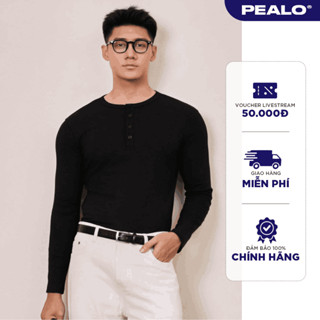  Áo thun gân dài tay Henley PEALO cổ cúc chất liêu cotton thấm hút mồ hôi 