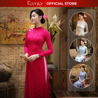  Áo dài nữ truyền thống thêu họa tiết hoa sen mặc các dịp lễ tết truyền thống Econice 25ad1 