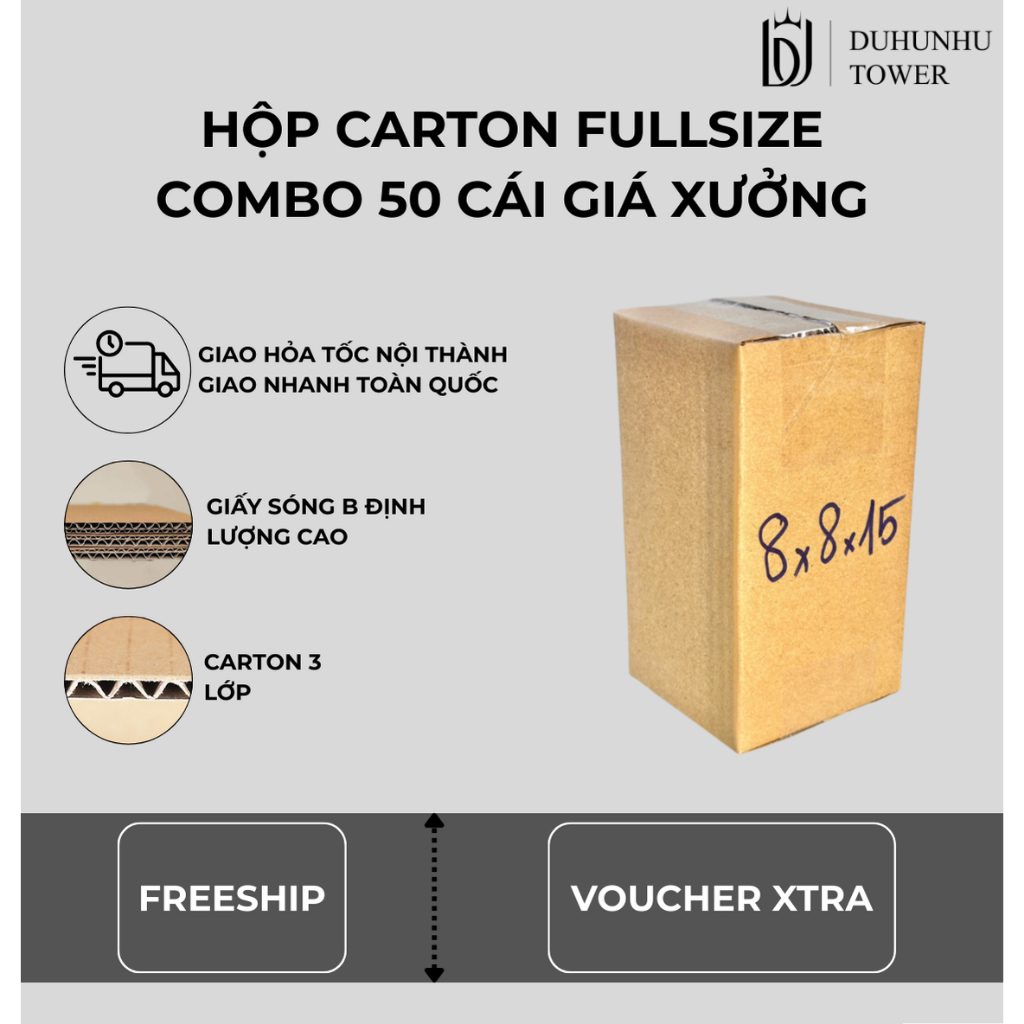 Combo 50 thùng carton 8x8x15 cao cấp giá xưởng, thùng carton ship cod giá rẻ