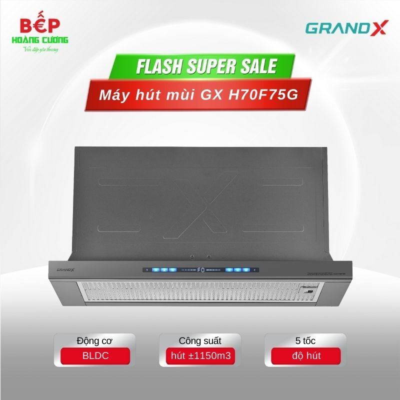 Máy hút mùi âm tủ GrandX GX H70F75G - Công Suất Lớn Lọc Than Hoạt Tính
