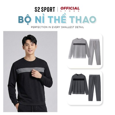 Bộ nỉ nam mùa đông S2 SPORT quần cạp chun ống suông thể thao chất cotton USA mềm khoẻ khoắn - BN04