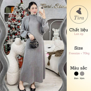  Set váy bầu TIRA MAMA M471 Set váy len bầu đi tiệc Váy bầu tay hến dáng xòe kèm áo len choàng 