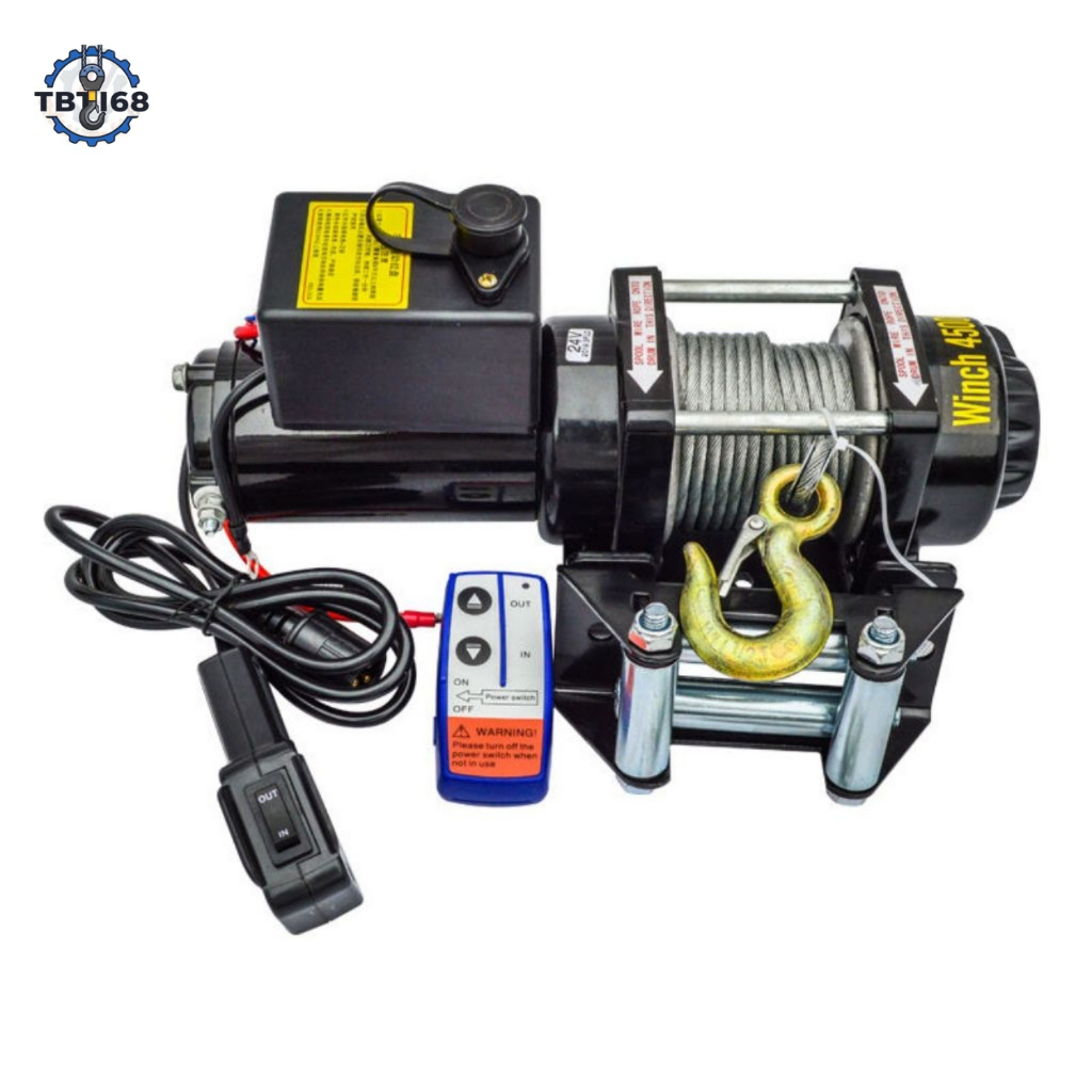 Tời Điện 12V 4500LBS Cứu Hộ Ô Tô | Trọng Tải 2000Kg | Cáp Thép 10m | Điều Khiển Từ Xa