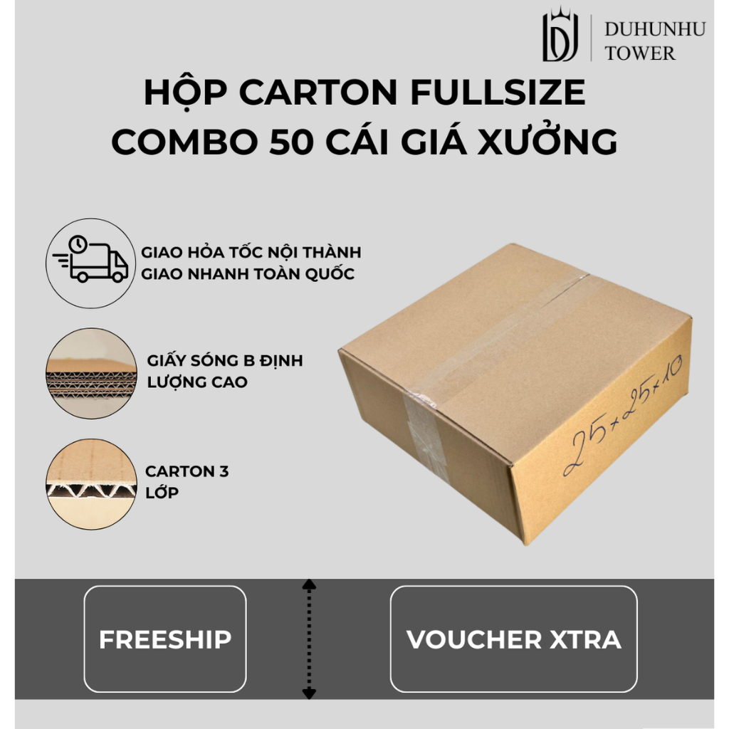 Combo 50 thùng carton 25x25x10 cao cấp giá xưởng, thùng carton ship cod giá rẻ