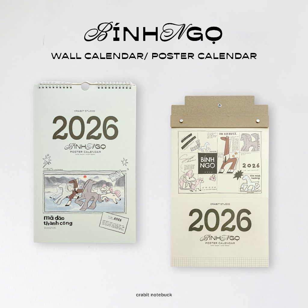 Lịch treo tường 2026 năm Bính Ngọ Crabit Calendar Ngựa Phi Nước Đại