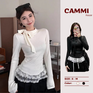  Áo kiểu thun tay dài cổ thắt nơ phối ren tiểu thư cho nữ HA208 