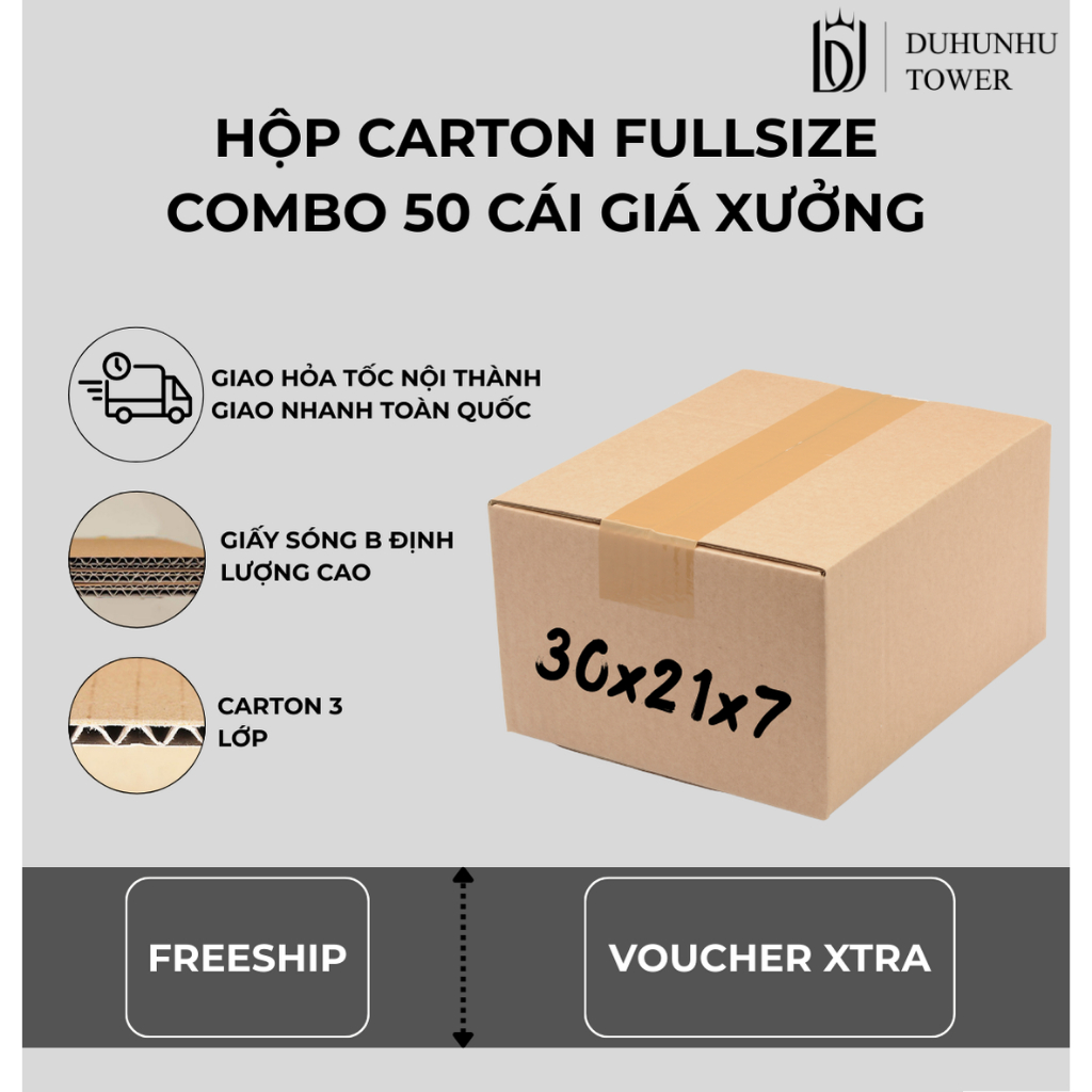 Combo 50 thùng carton 30x21x7 cao cấp giá xưởng, thùng carton ship cod giá rẻ