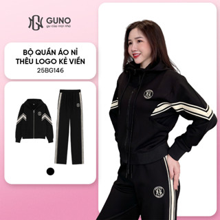  Bộ Quần Áo Nỉ Nữ GUNOMATE Umi Hàn Cao Cấp Kéo Khóa Có Mũ Kèm Quần Suông Phối Viền Nổi 25BG146 