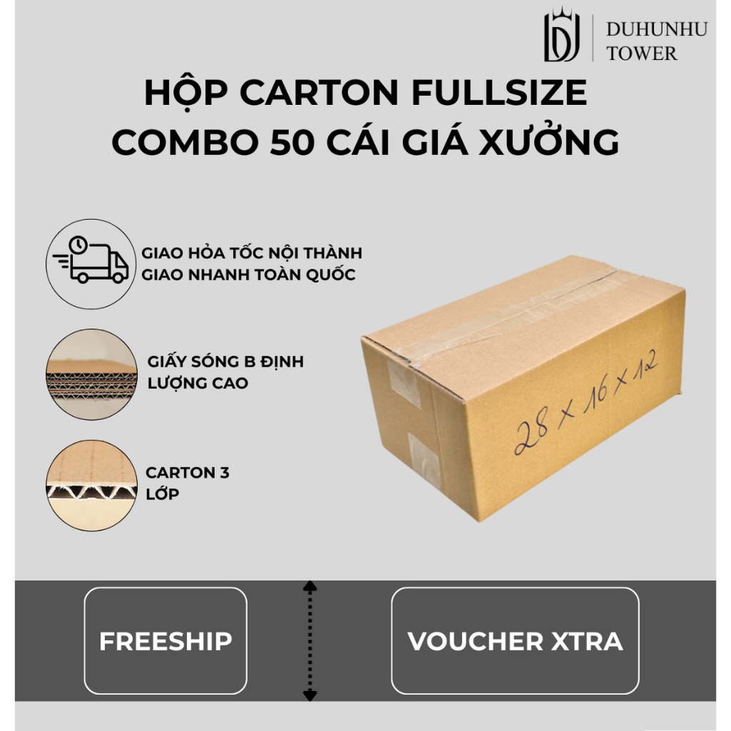 Combo 50 thùng carton 28x16x12 cao cấp giá xưởng, thùng carton ship cod giá rẻ