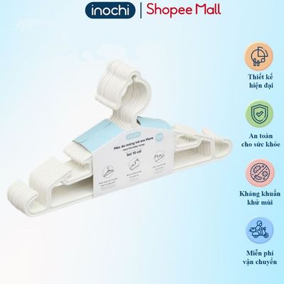 Set 10 móc áo mỏng trẻ em Inochi. Chất liệu nhựa PP bền màu, không xước quần áo, móc đồ trẻ sơ sinh