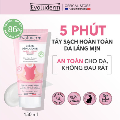 Kem tẩy lông bikini nữ Evoluderm, tẩy lông nách, tẩy lông tay chân, không đau rát, dưỡng ẩm cho da 150ml
