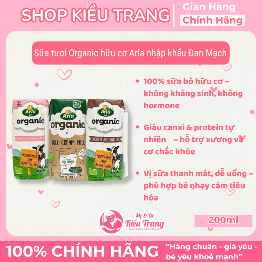Sữa tươi hữu cơ ARLA Organic nhập khẩu Đan Mạch, tiêu chuẩn EU an toàn cho bé