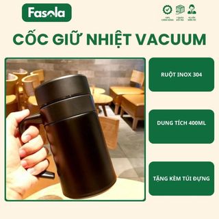  Cốc giữ nhiệt vacuum Fasola 400ml – inox 304 an toàn giữ nóng lạnh lâu nắp kín tiện mang đi làm 