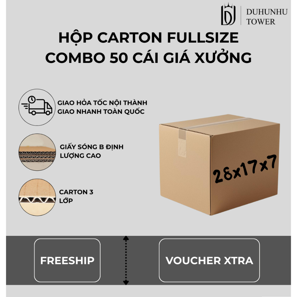 Combo 50 thùng carton 28x17x7 cao cấp giá xưởng, thùng carton ship cod giá rẻ