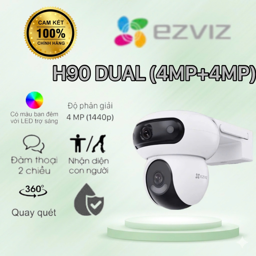 Camera WiFi EZVIZ H90 Dual (4MP & 4MP) mắt kép, quay quét, đàm thoại 2 chiều