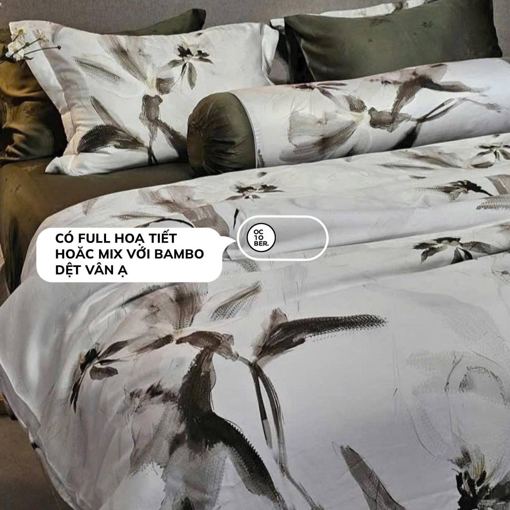 HỎA TỐC Bộ Chăn Ga Gối 5 món vải HỌA TIẾT VẼ 1m6 đến 1m8 Tencel 60s phân phối bởi OCTOBER BEDDING