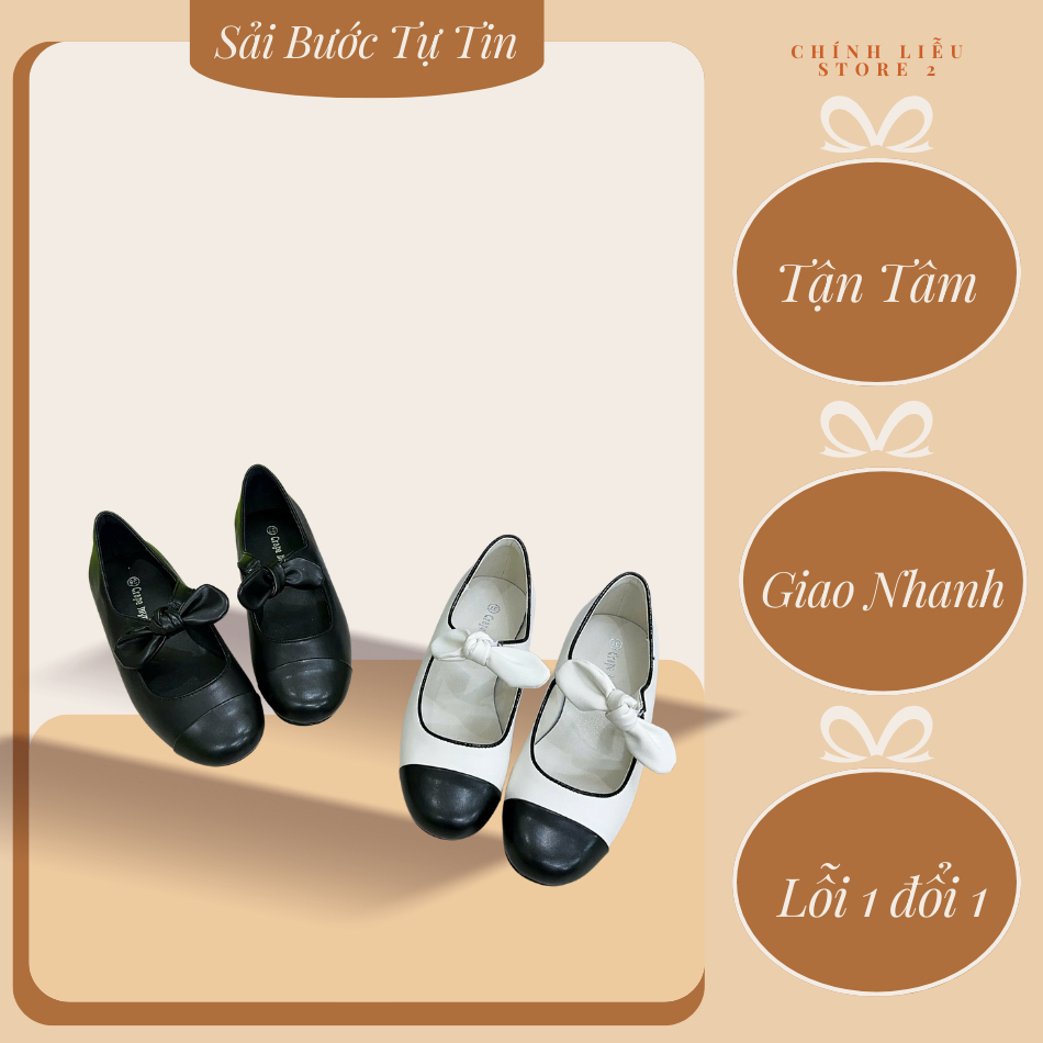 GIÀY BÚP BÊ MŨI PHỐI ĐEN – NƠ CỘT TAY SIÊU XINH – CL STORE 2