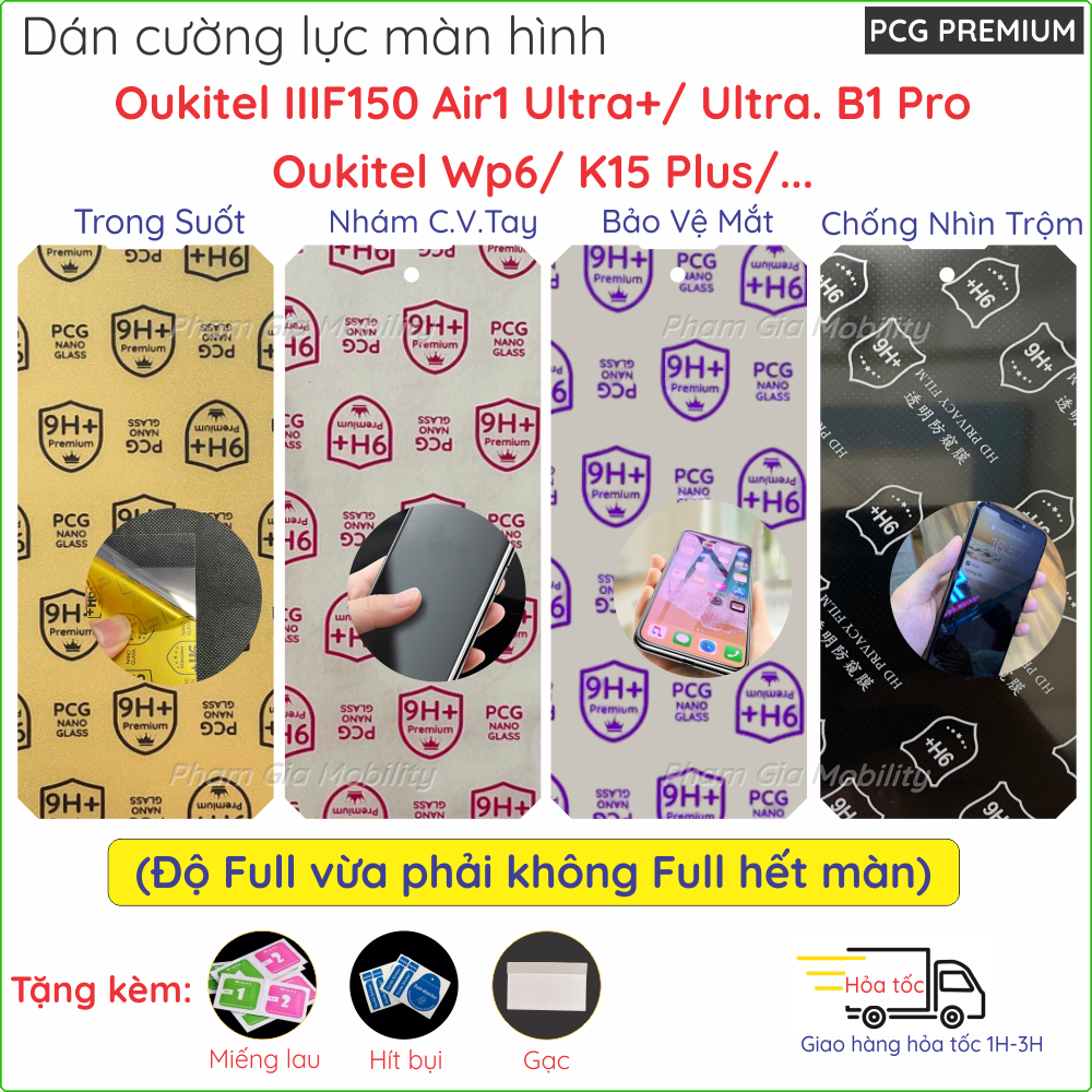 Dán cường lực màn hình dành cho Oukitel IIIF150 B1 B2 Pro Air1 Ultra WP6 K15 Plus nano trong, nhám, 