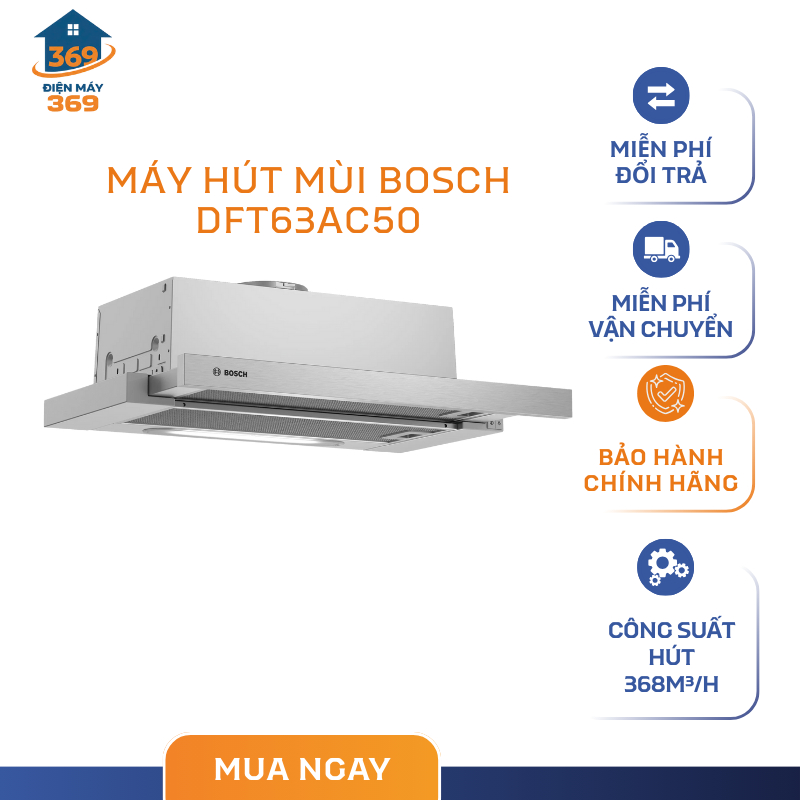 Máy Hút Mùi Âm Tủ Bosch DFT63AC50 – 2 Chế Độ Hút Linh Hoạt – Lưới Lọc Dầu Mỡ Kim Loại – SMC