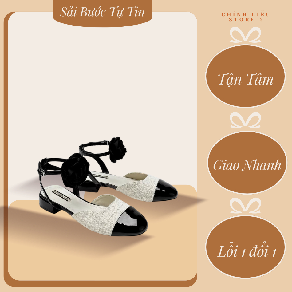 GIÀY SANDAL MŨI ĐEN HOA HỒNG – THANH LỊCH, TINH TẾ, DỄ ĐI – CL STORE 2