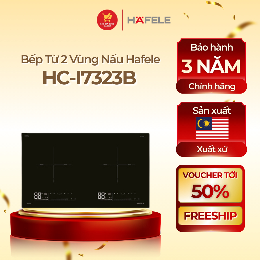 Bếp Từ Đôi Lắp Âm 2 Vùng Nấu Hafele HC-I7323B (536.61.886) - Ceramic-Scott Ceran - Công suất 4400W -