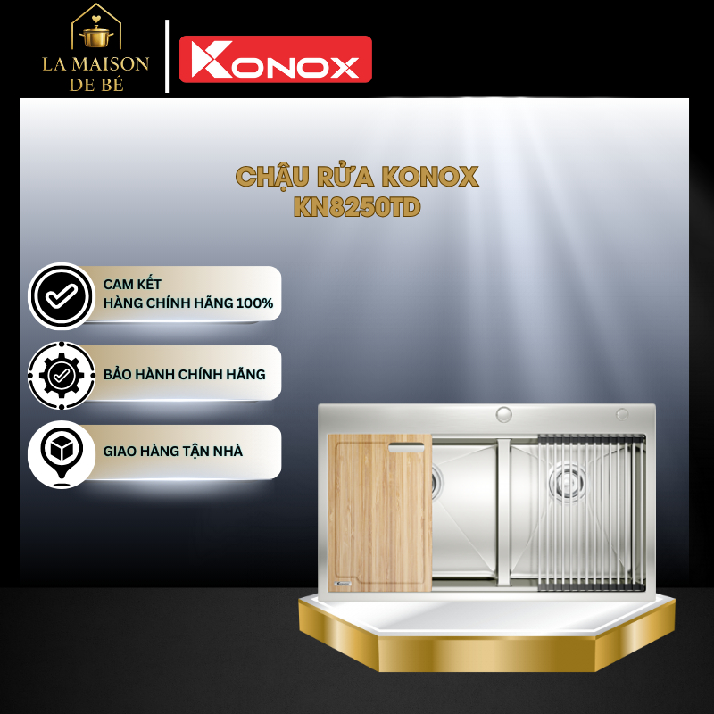 Chậu Rửa Bát KN8250TD – Thiết Kế 2 Hố Lệch, Inox 304 Cao Cấp, Sáng Bóng, Bền Màu – LMS