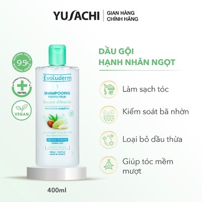 Dầu gội thiên nhiên không Silicon Evoluderm chiết xuất Hạnh Nhân và Bơ Hạt Mỡ 400ml