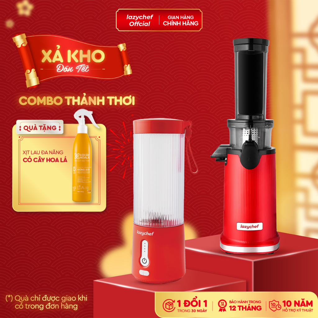 [Combo Thảnh Thơi] Máy ép chậm mini 3S Lazychef và máy xay Sinh Tố cầm tay tích điện 450ml lazychef