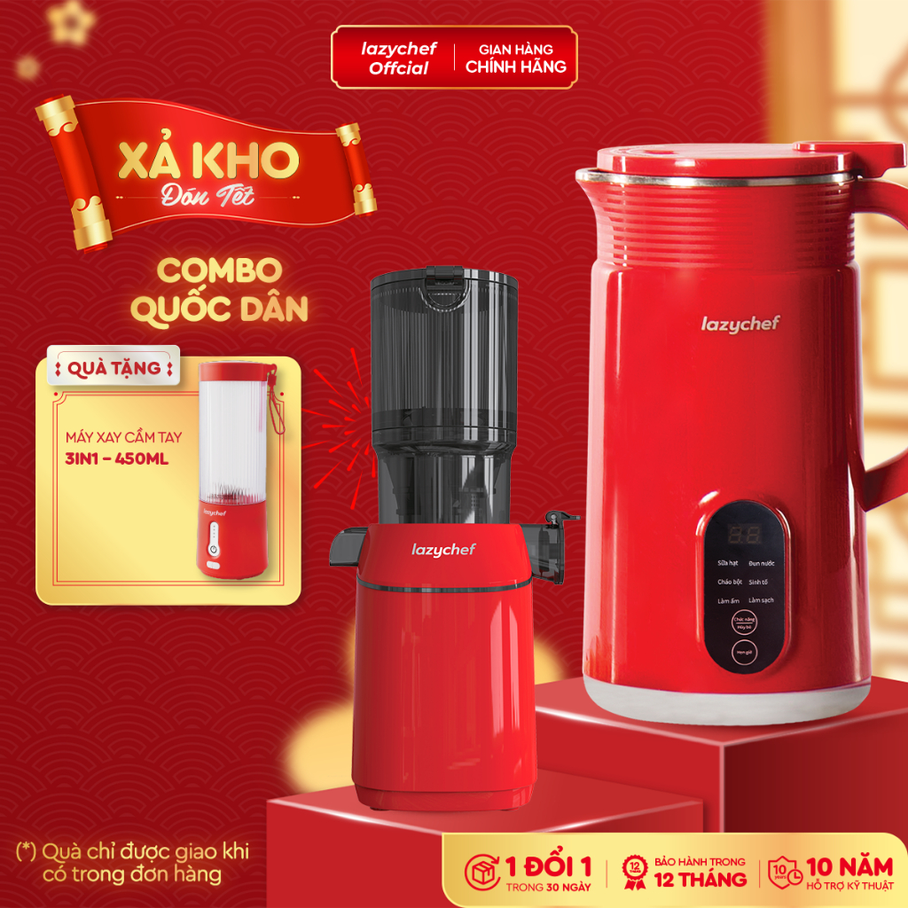[Combo Quốc Dân] Máy Làm Sữa Hạt 5in1 Lazychef và Máy Ép Chậm Nguyên Quả 3S Lazychef Dòng Premium